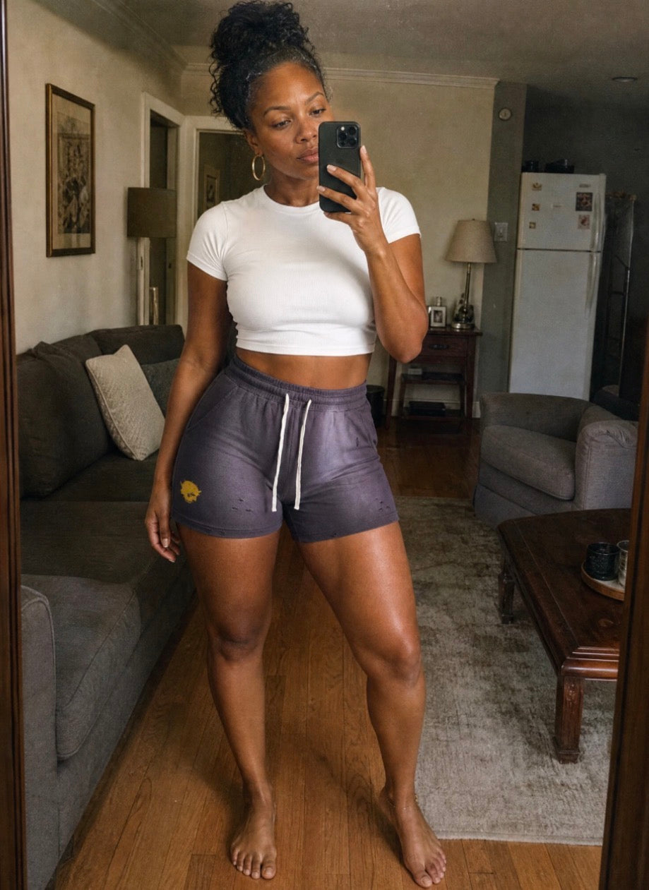 Dernier Graphic Sun Fade Distressed Shorts