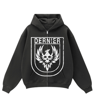 Dernier Oversized Eagle Crest Zip-Through Hoodie