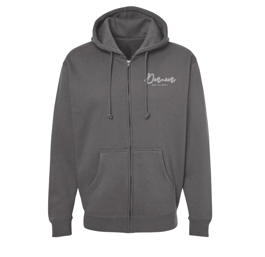 Dernier Distressed Script Zip Up Hoodie